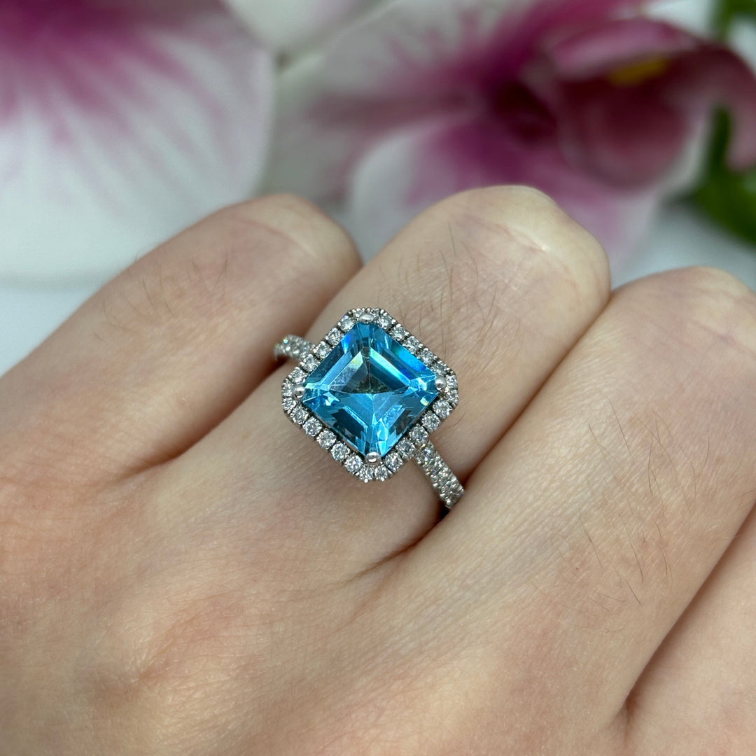 Ready to Ship: 2.8ct. Blue Topaz Engagement Ring/AGI Design