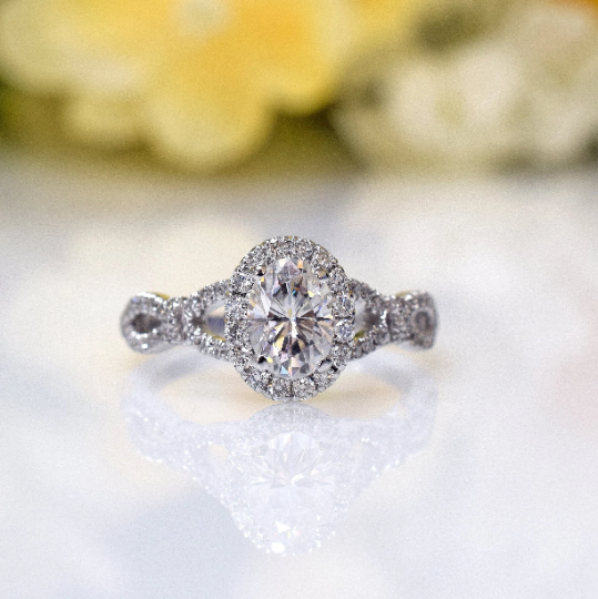 Ready to Ship Amelia 1ct Oval Moissanite Engagement Ring AGI Design